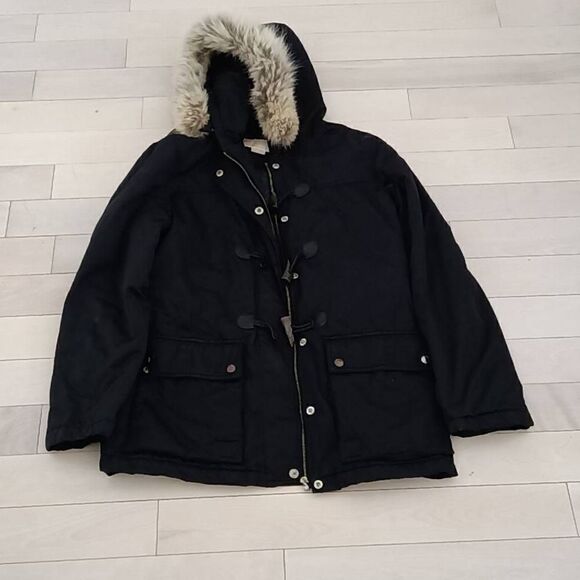 Michael Kors Women's Black Coyote Fur Parka Toggle Closure Jacket Coat Size M - Picture 1 of 6